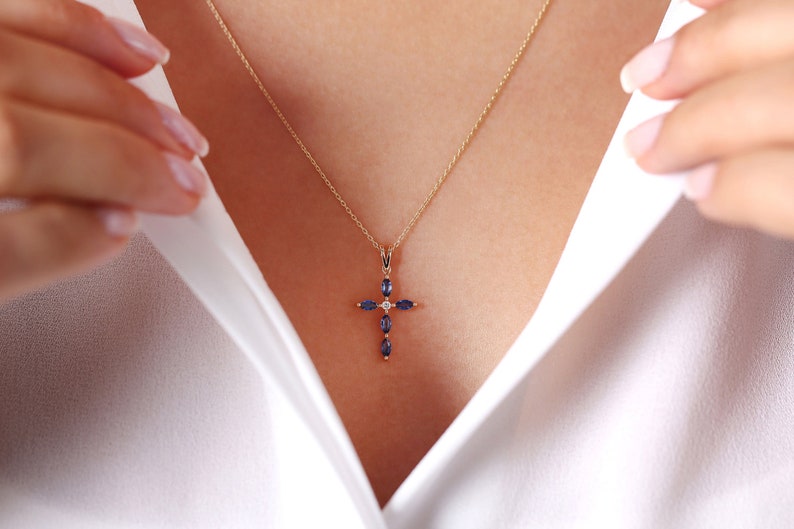Genuine sapphire cross necklace Clearance