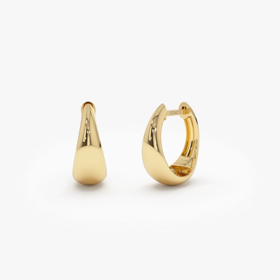 14k Gold Hoops, Teardrop Hoop Earrings, Tapered Hoops
