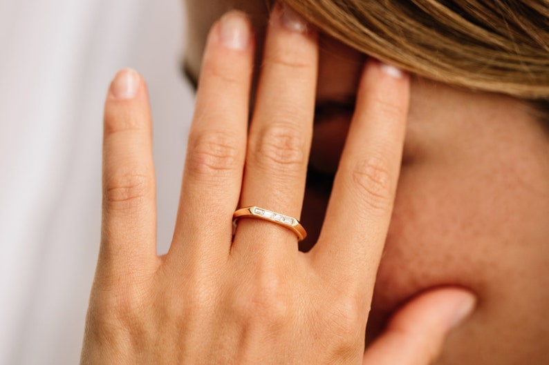 4k Baguette Stackable Ring / Baguette Diamond Ring / Unique Baguette Ring / Baguette Diamond Bar Ring by Ferko's Fine jewelry