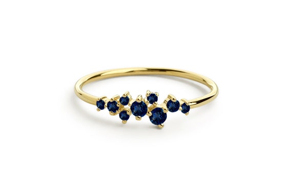 Sapphire Ring Sapphire Cluster Ring 14k Gold Blue Sapphire Etsy