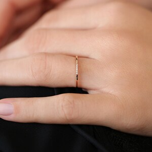 14k Gold Diamond Wedding Band/ 5 Stone Yellow Gold Micro Pave Diamond Wedding Band/ Thin Diamond Wedding Ring/ Half Eternity Diamond Band