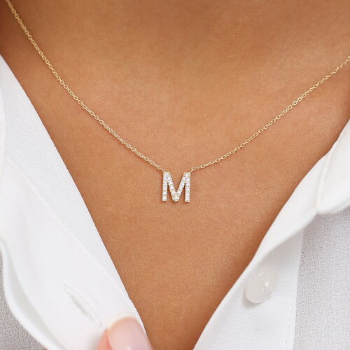 Diamond Initial Necklace in 14k Gold 