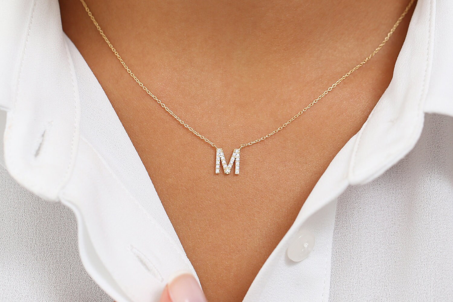 Initial Necklace / Diamond Initial Necklace in 14k Gold  / 14k Gold L…