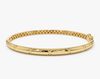 4MM Gold Dome Bangle, 14K Classic Bangle Bracelet, X Cut Design Gold  Bracelet, Solid Gold Cuff Bracelet, Gift for Mom Idea For Mom,