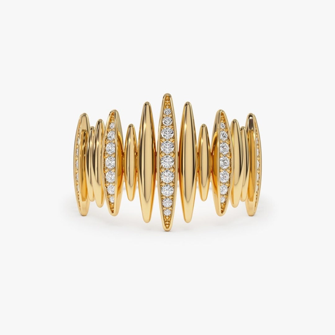 Diamond Ring / 14k Gold Unique Diamond Ring / Statement Diamond Ring