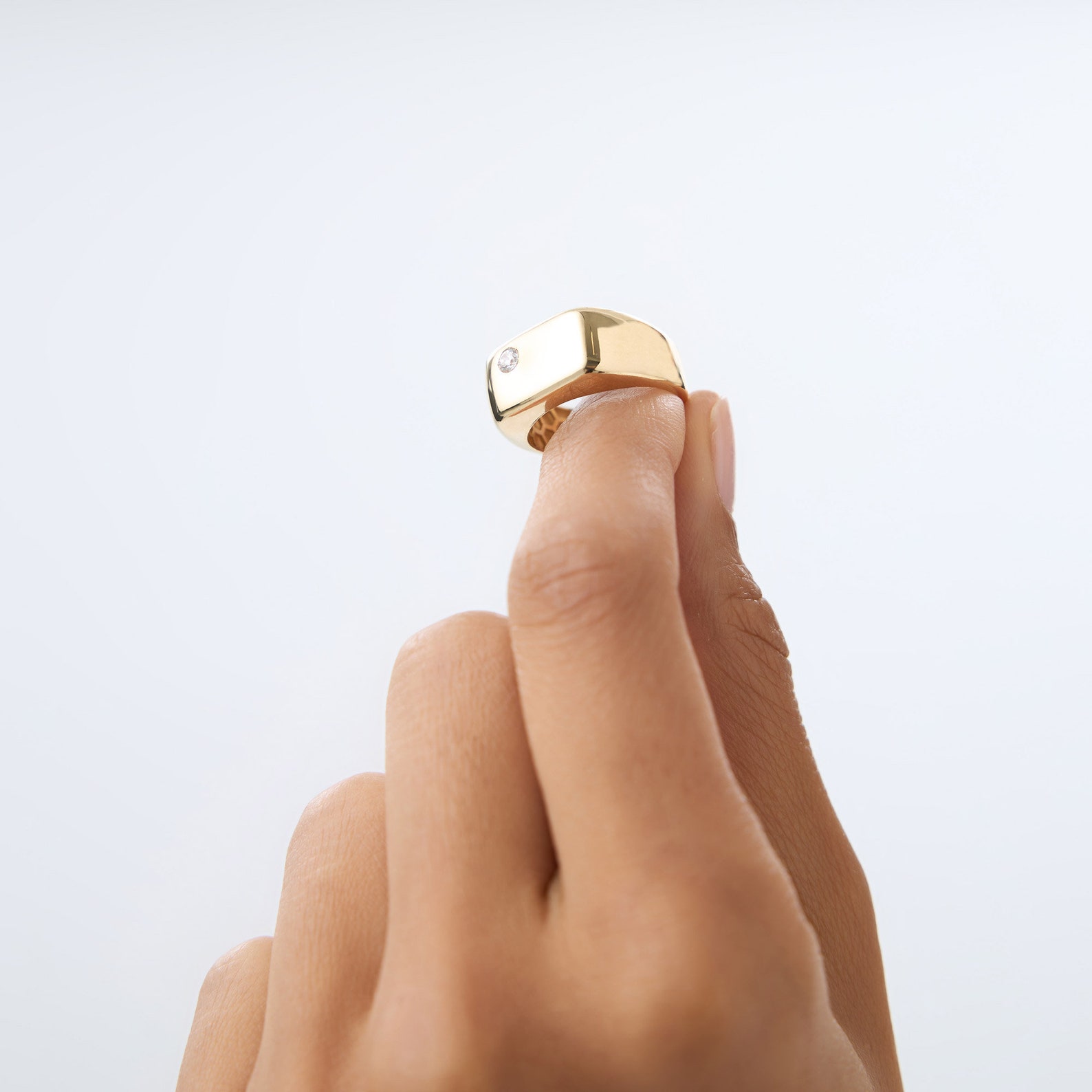 Diamond Ring, 14K Solid Gold Rectangular Thick Diamond Statement Ring ...