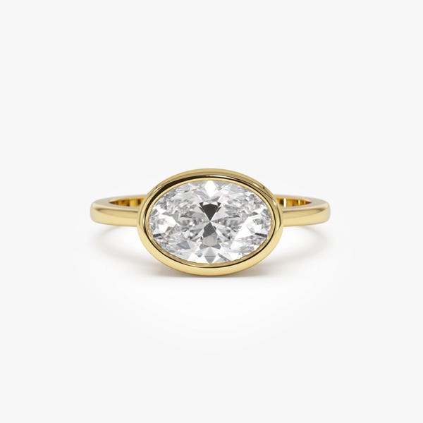 1.5 ctw Oval Shaped East West Lab Grown Diamond Engagement Ring, 14k Gold Modern Solitaire Ring by Ferkos Fine Jewelry, Lenora