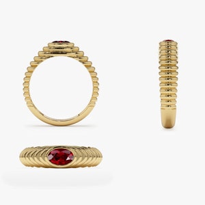 Ruby Ring / Oval Ruby Dome Beveled Ring in 14k Gold / Stunning Natural ...