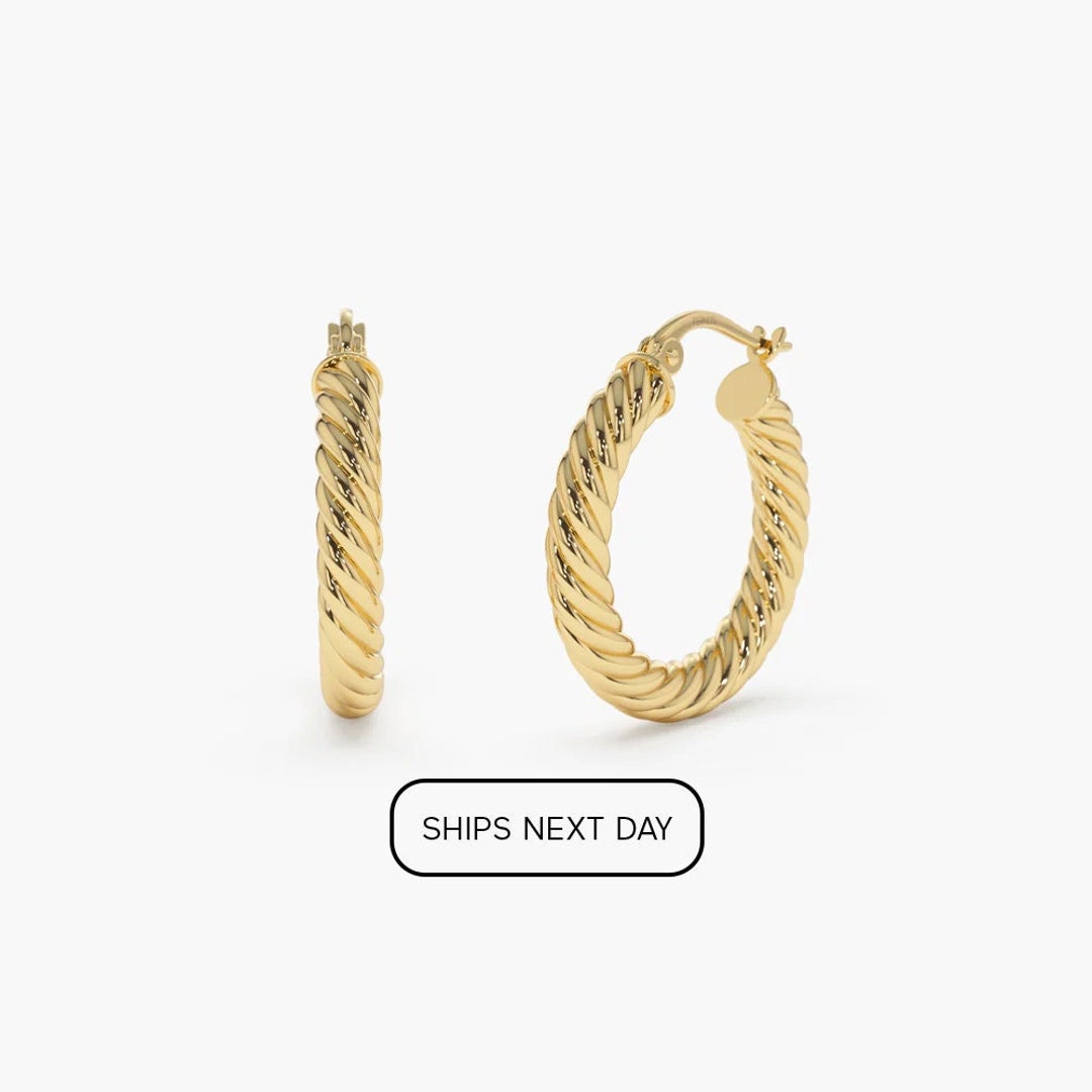 14k Gold Twist Rope Hoop Earrings 25MM / Cable Twist Hoop Earrings