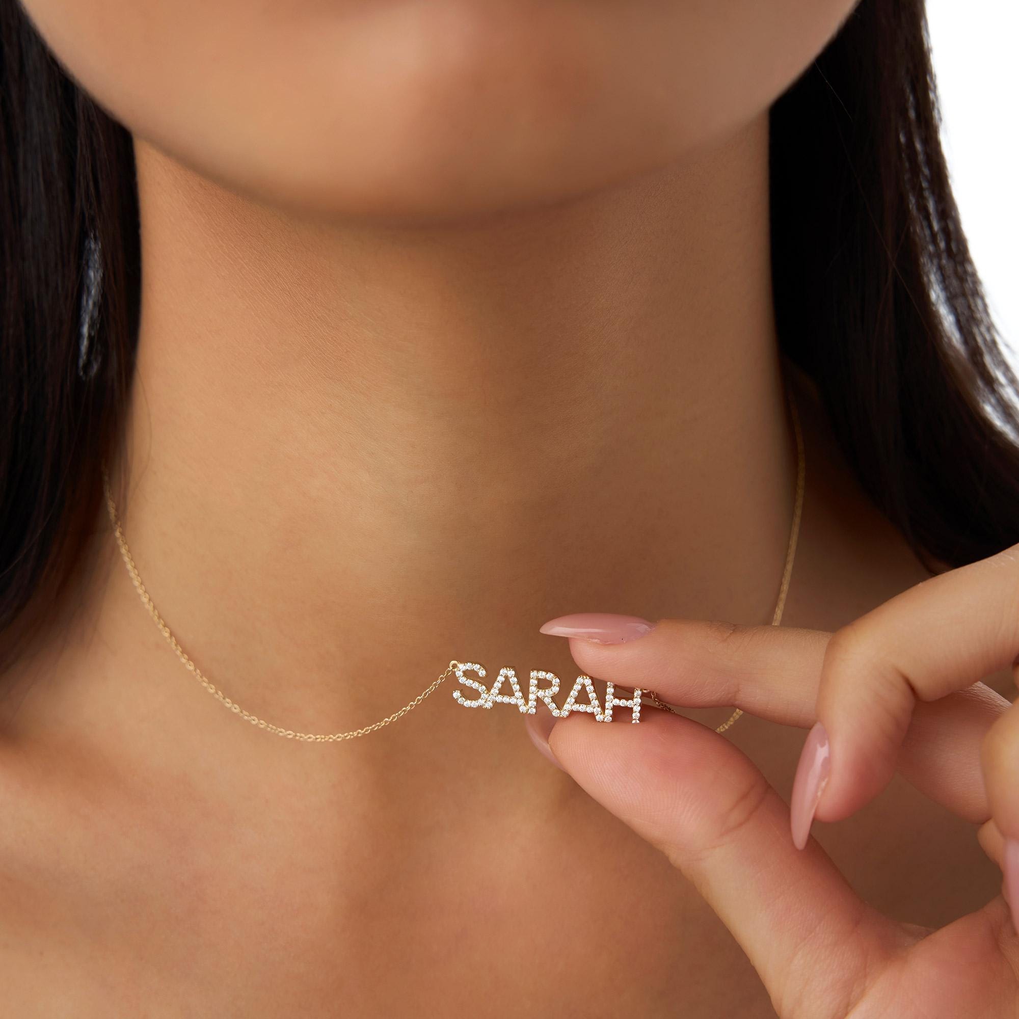 Personalized Diamond Name Necklace, 14K Gold Dainty Layering Name ...