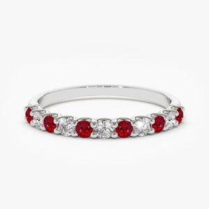 Ruby & Diamond Wedding Ring / 14k Gold Shared Prong Ruby Eternity ...
