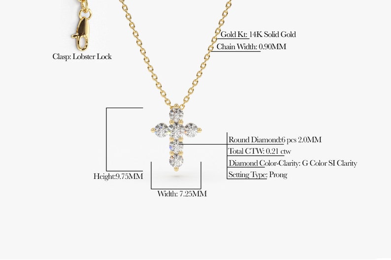 14k gold diamond cross necklace Measurements