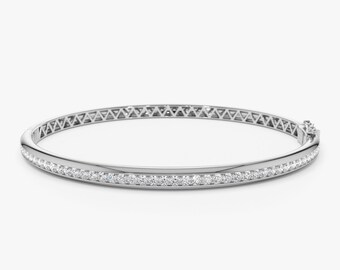 14Kゴールドダイヤモンドバングルブレスレット、1.00カラット、記念日
