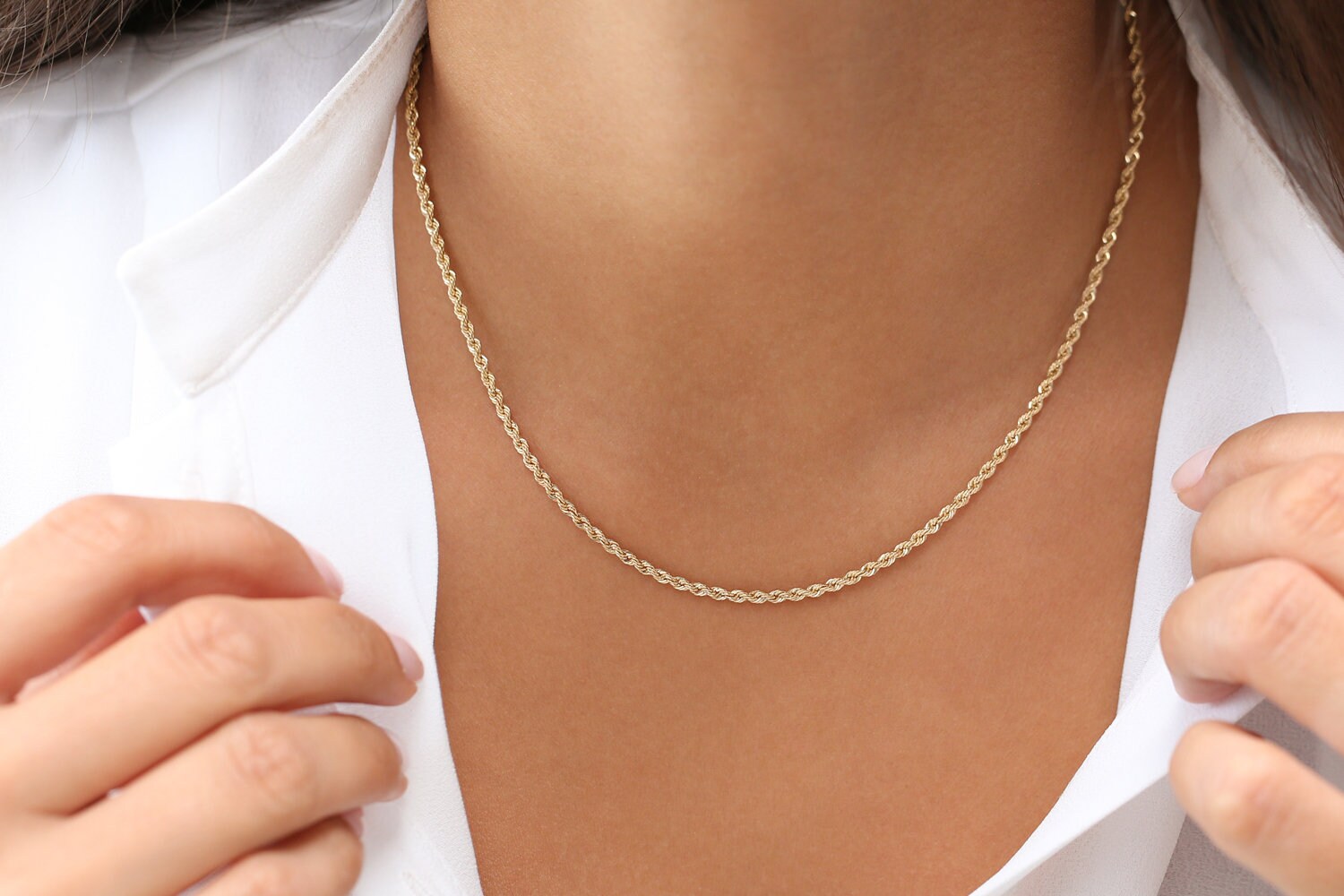 Rope Chain Necklace 14k Solid Gold Rope Chain 2.25MM Twisted