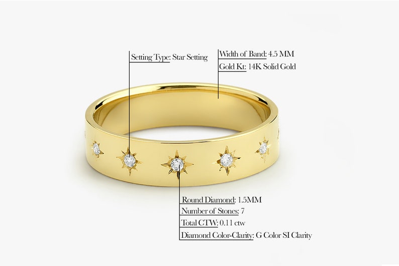 14k Gold Wedding Band with Diamond Measurements