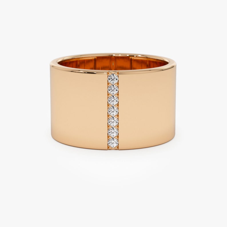 14k Rose Gold Cigar Band with Pave Diamond Line