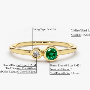 14K Gold Emerald and Diamond Birthstone Ring Measurements