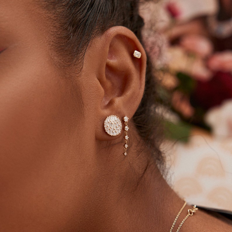 Dangle & Drop Earrings / 14k Gold Dangling 4 Prong Natural Diamond Drop Earrings by Ferkos Fine Jewelry