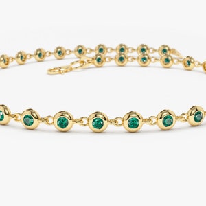 Emerald Bracelet / 14k Gold Bezel Set Emerald Tennis Bracelet/ Multi-stone Emerald Layering Bracelet / Birthday Gift