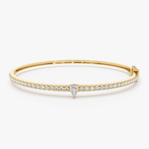 Gold Diamond Stacking Bracelet, Pear Shape Diamond Bracelet, 14K Diamond and Gold Bangle Bracelet, Round Pave Diamond Bracelet Bangle