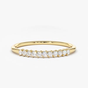 Minimalist Diamond Ring / 14k Solid Gold Diamond Wedding Ring for Women / Minimal Stacking Ring / Thin Ring with 3, 7 or 11 Stones