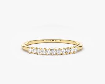 Minimalist Diamond Ring / 14k Solid Gold Diamond Wedding Ring for Women / Minimal Stacking Ring / Thin Ring with 3, 7 or 11 Stones