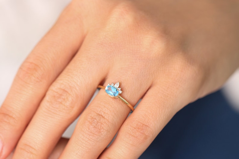 Swiss Blue Topaz Ring 14k Blue Topaz /& Diamond Crown Engagement Ring Blue Topaz December Birthstone Unique Blue Topaz Promise Ring