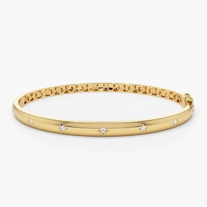 14K ゴールド スターバースト バングル、重ね付けダイヤモンド スターバースト ブレスレット、本物のゴールド ドーム ブレスレット バングル、重ね付けブレスレット、お母さんへのギフト