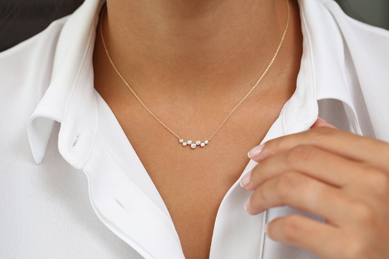 Diamond Necklace / 14k Gold Necklace / Floating Diamonds Necklace / Diamond Bubble Pendant / Birthday Gift for Her