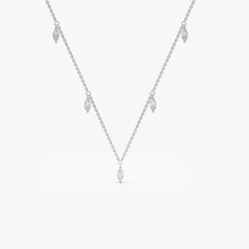 14k White Gold Marquise Diamond Dangling Necklace