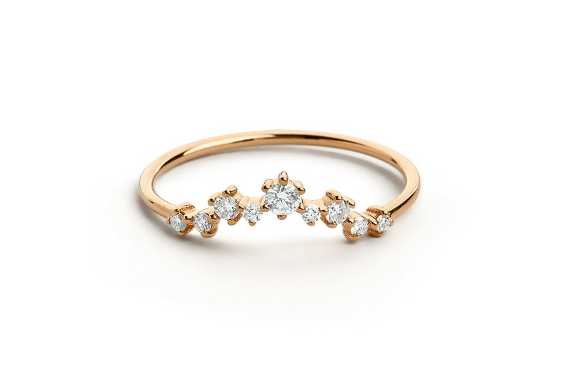 14k Rose Gold Curved Diamond Cluster Ring