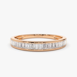 14k Rose Gold Baguette Diamond Wedding Band