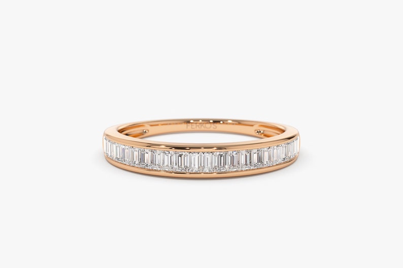 14k Rose Gold Baguette Diamond Wedding Band