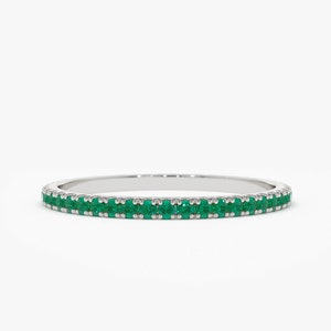 Micro Pave Emerald Eternity Band 14k White Gold