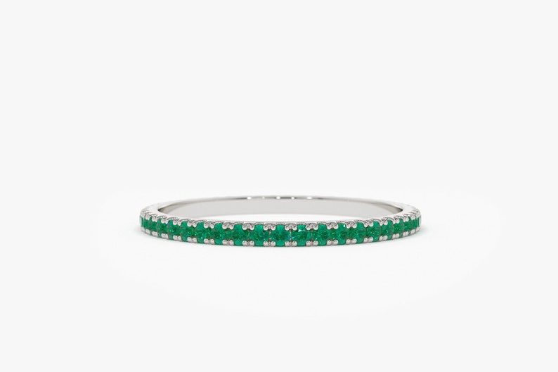 Micro Pave Emerald Eternity Band 14k White Gold