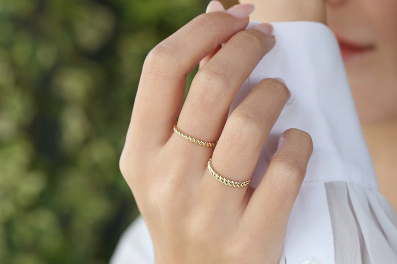 3 MM Gold Braided Twist Ring 14K Solid Gold Twist Rope Ring Twisted Rope Gold Wedding Band Dainty Stacking Ring by Ferkos Fine Jewelry