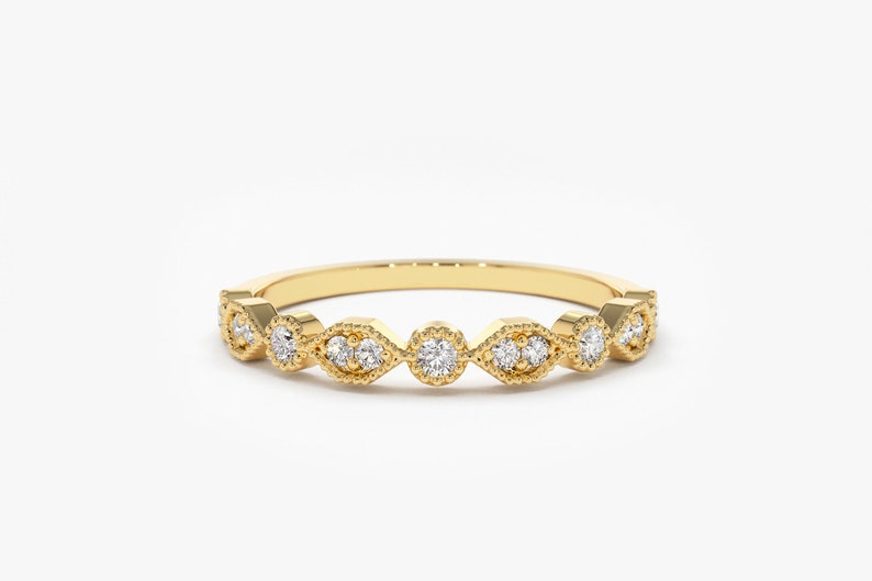 14k Round and Marquise Diamond Wedding Band