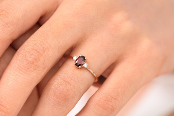 Red Garnet Ring Red Garnet Engagement Ring in 14k Gold Oval