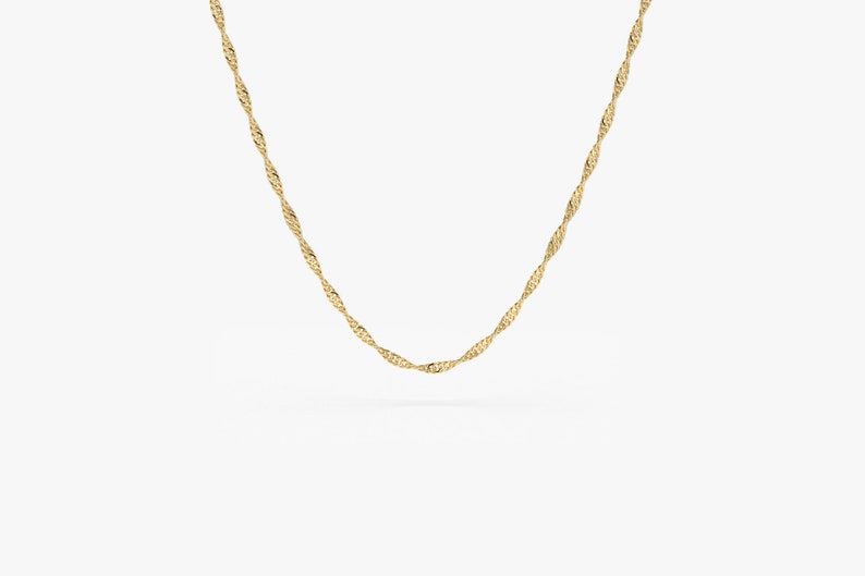 Solid 14K Gold Singapore Chain Necklace / Delicate Dainty Etsy