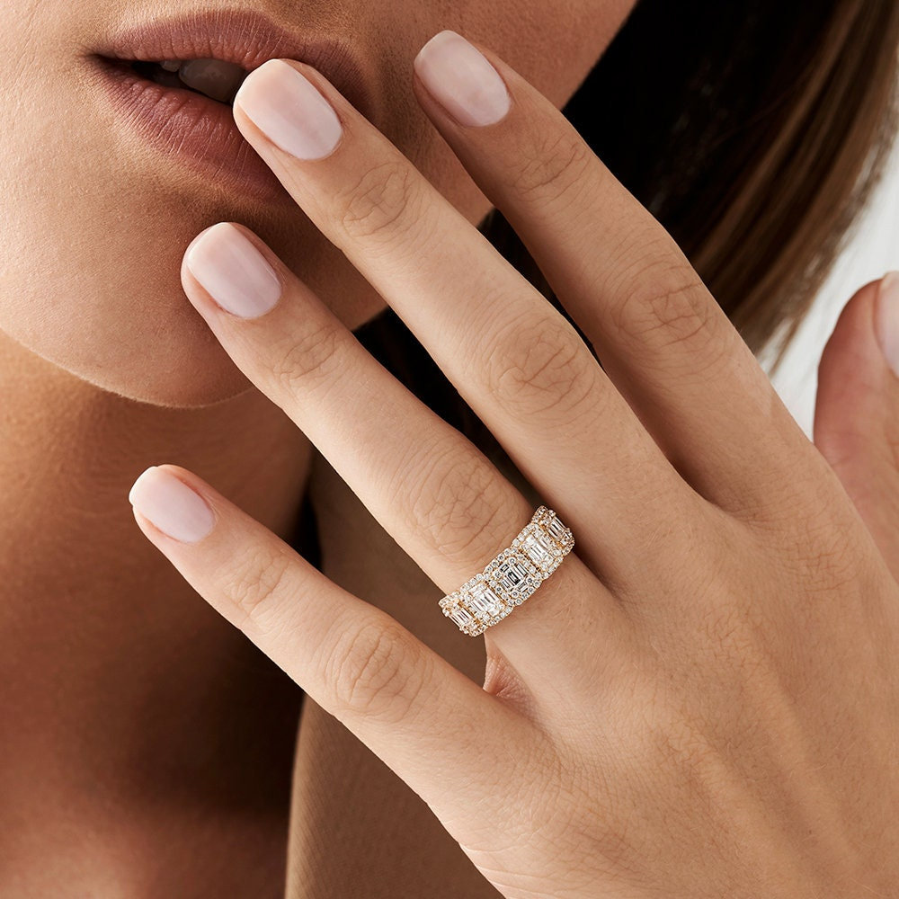 14k Yellow Gold 1 Ct Round Baguette Diamond Engagement Wedding Ring ONLY 14k Yellow Gold 1 Ct Round Baguette Diamond Engagement Wedding Ring ONLY