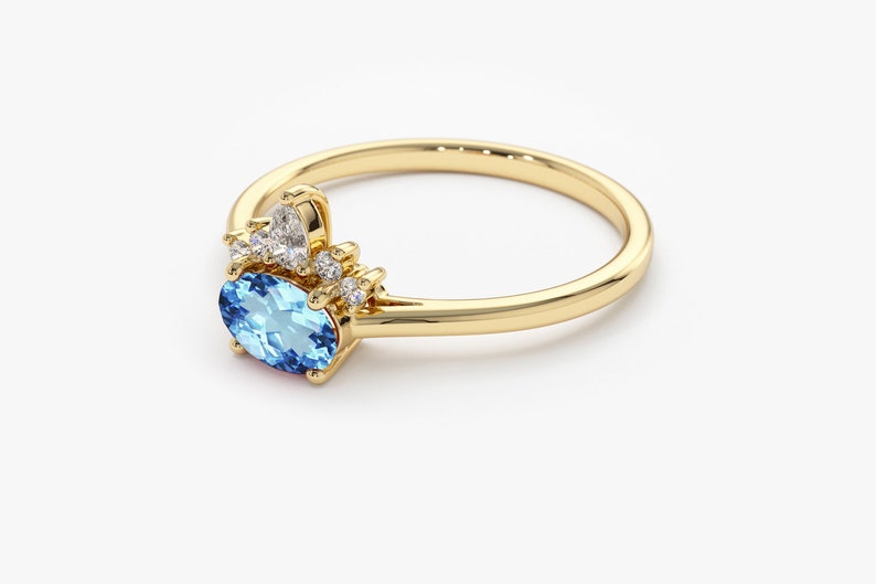 Swiss Blue Topaz Ring 14k Blue Topaz /& Diamond Crown Engagement Ring Blue Topaz December Birthstone Unique Blue Topaz Promise Ring