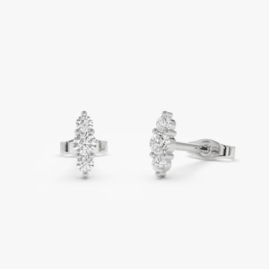 14k White Gold Triple Diamond Stud Earrings
