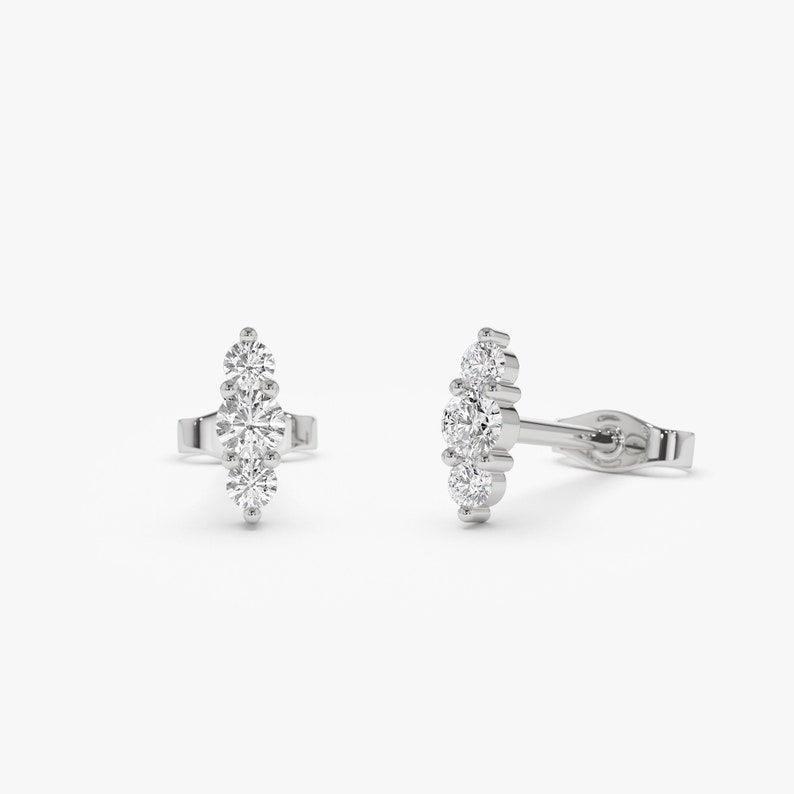 14k White Gold Triple Diamond Stud Earrings
