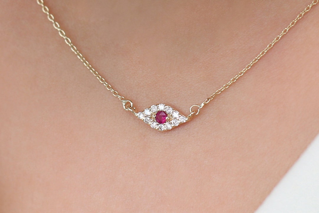 Diamond Evil Eye Necklace / 14k Gold Necklace / Diamond Necklace / Good ...