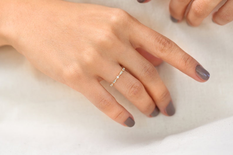 Stackable Diamond Ring / 14K Stackable Diamond Wedding Ring / Petite Stacking Ring / Dainty Diamond Wedding Band by Ferkos Fine Jewelry