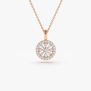 14K Rose Baguette and Round Diamond Charm Necklace