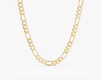 Figaro Chain / 14k Solid Gold Figaro Chain Necklace / 3MM Gold Chain Necklace / Womens Chain by Ferkos Fine Jewelry / Memorial Day Sale