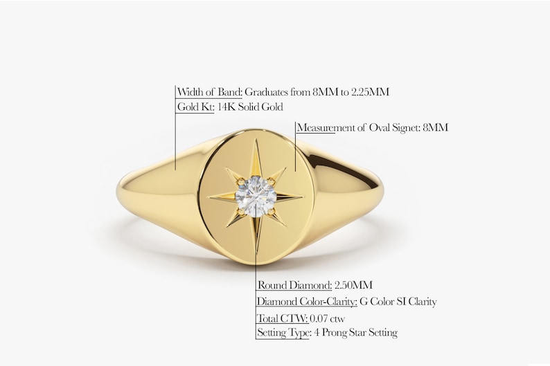 Diamond Signet Ring 14k Gold Measurements