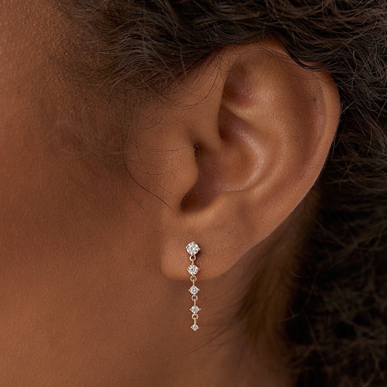 Dangle & Drop Earrings / 14k Gold Dangling 4 Prong Natural Diamond Drop Earrings by Ferkos Fine Jewelry