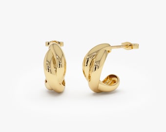 Aros trenzados de oro de 14 quilates, aros gruesos de oro amarillo, pendientes modernos y llamativos, un regalo atrevido para el día a día.